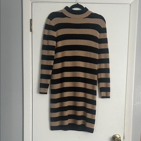 J. Crew Dresses & Skirts - J. Crew Striped Long Sleeve Dress in Black and Tan